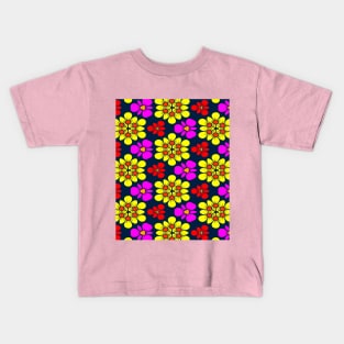 Yellow and Pink Flower Pattern Kids T-Shirt